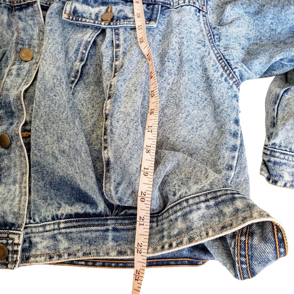Womens Blue Acid Wash Button Front Flap Pockets Denim Jean Jacket Size 8 - Picture 14 of 16